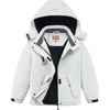 WULFUL Girl’s Waterproof Ski Jacket Warm Fleece Hooded Winter Snow Coat(Off-white)