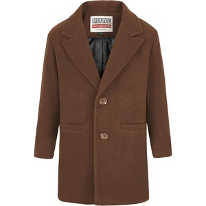 WULFUL Boys Wool Coat Single Breasted Trench Coat Winter Pea Coat(Dark Brown)