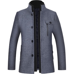 WULFUL Men’s Wool Blend Winter Coat Slim Fit Short Trenchcoat Warm Business Jacket with Detachable Soft Wool Scarf(Grey(1718))
