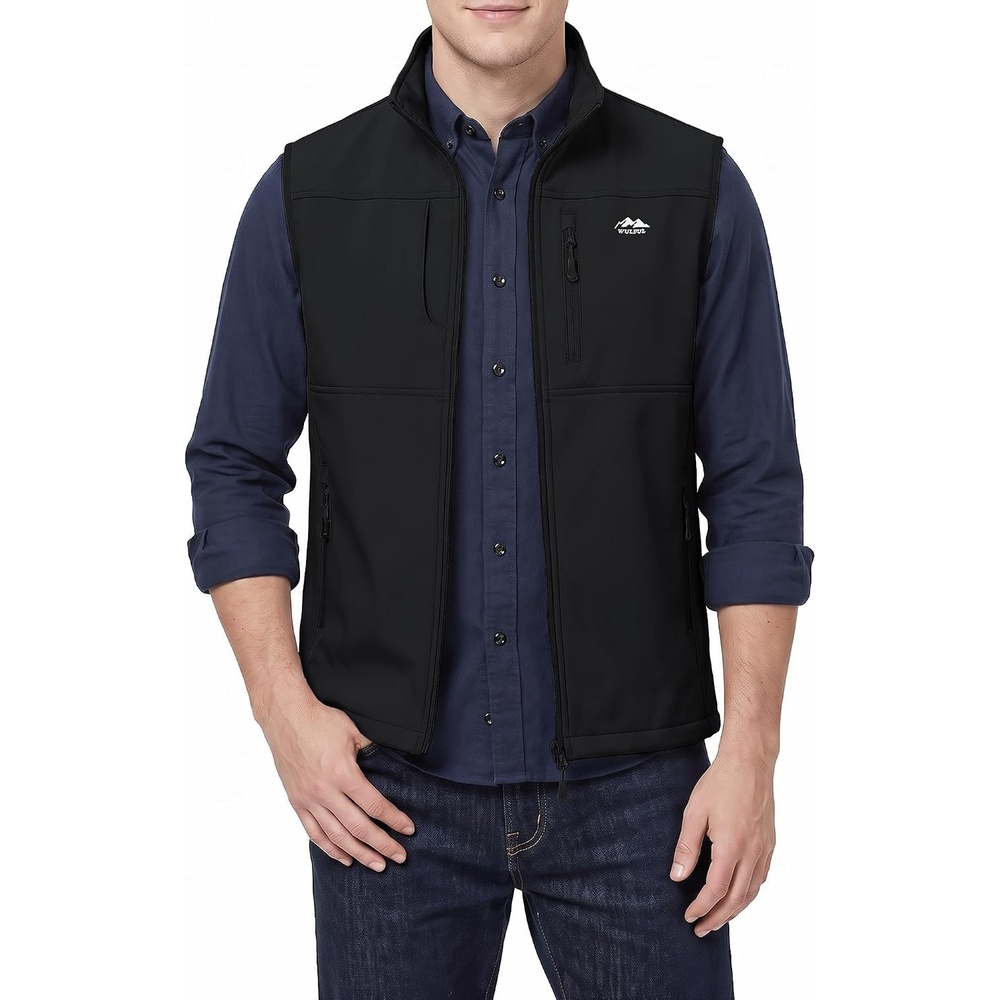 image:imageWULFUL Mens Lightweight Golf Vest Windproof Outerwear Sleeveless JacketBlack
