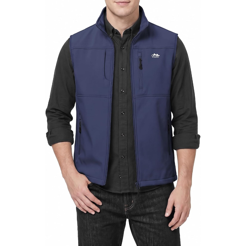 image:imageWULFUL Mens Lightweight Golf Vest Windproof Outerwear Sleeveless JacketNavy