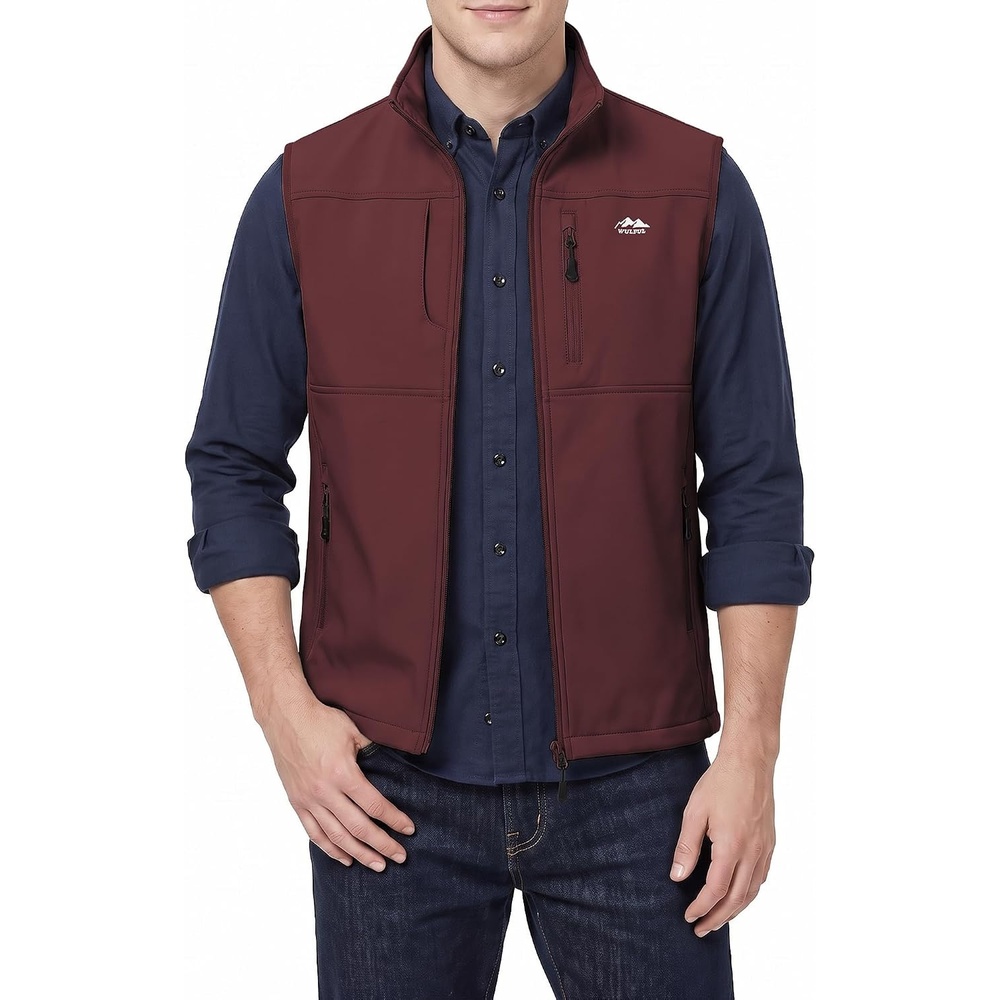 image:imageWULFUL Mens Lightweight Golf Vest Windproof Outerwear Sleeveless JacketWine Red