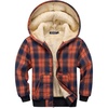 WULFUL Boys Flannel Fleece Jackets Plaid Sherpa Hoodie Zip Up Winter Coat 5-14 Years(Orange 566)