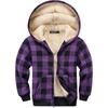WULFUL Boys Flannel Fleece Jackets Plaid Sherpa Hoodie Zip Up Winter Coat 5-14 Years(Purple M15)