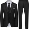 WULFUL Men’s 3 Piece Slim Fit Suit Set Two Button Blazer Jacket Vest Pants Tuxedo Set for Party, Wedding and Business Glossy Black