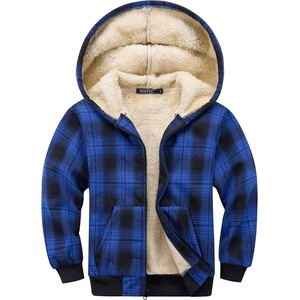 WULFUL Boys Flannel Fleece Jackets Plaid Sherpa Hoodie Zip Up Winter Coat 5-14 Years(Blue M16)
