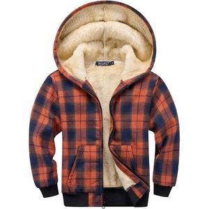 WULFUL Boys Flannel Fleece Jackets Plaid Sherpa Hoodie Zip Up Winter Coat 5-14 Years(Orange 566)