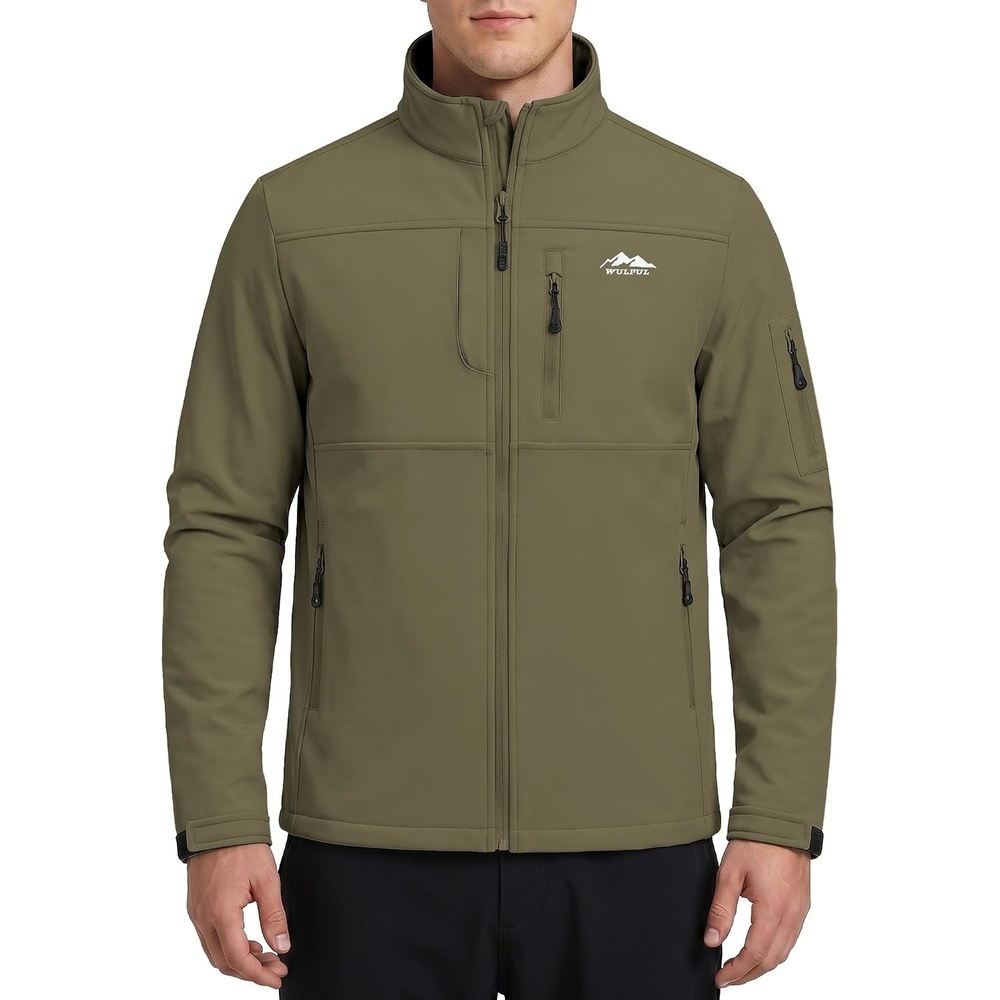 image:imageWULFUL Mens Lightweight Softshell Jacket Fleece Lined Windbreaker OutdoorArmy Green