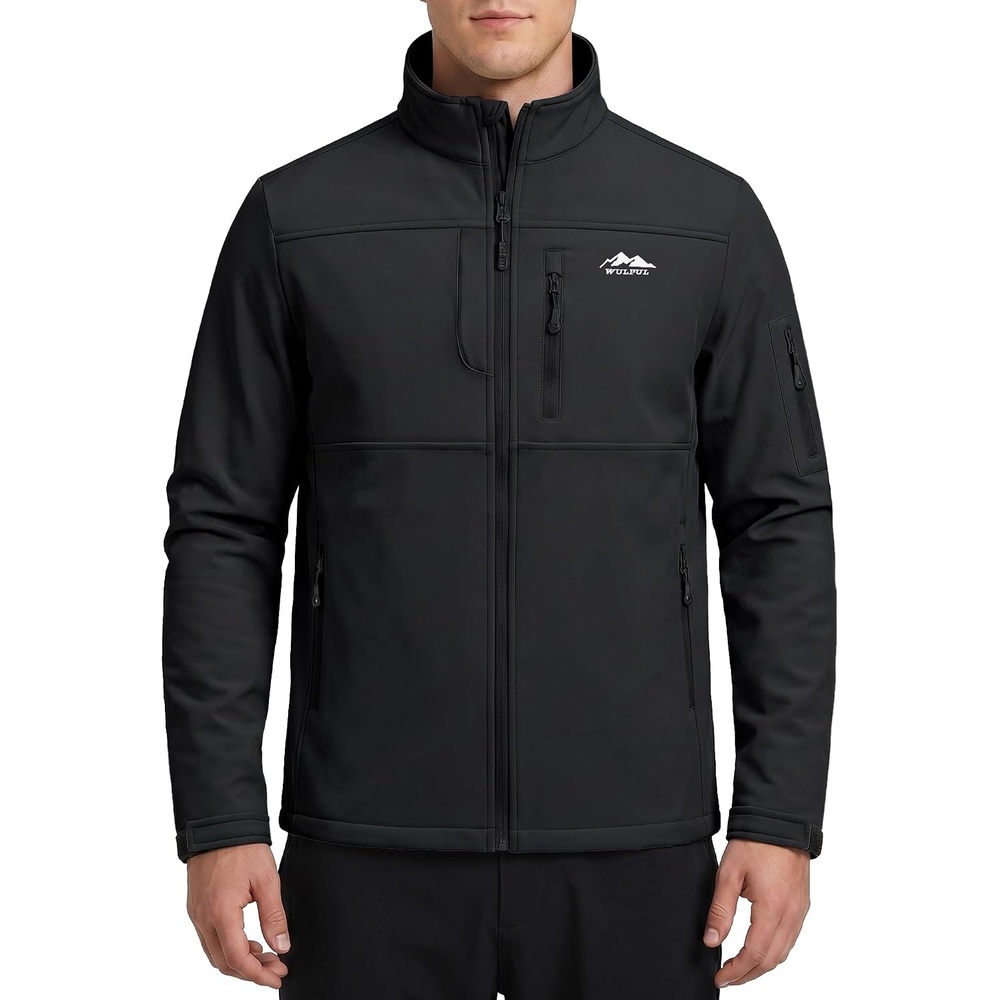 image:imageWULFUL Mens Lightweight Softshell Jacket Fleece Lined Windbreaker OutdoorBlack