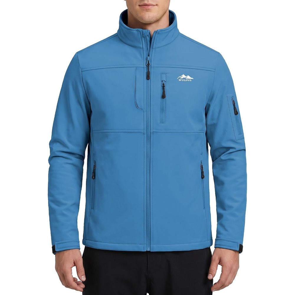 image:imageWULFUL Mens Lightweight Softshell Jacket Fleece Lined Windbreaker OutdoorBlue