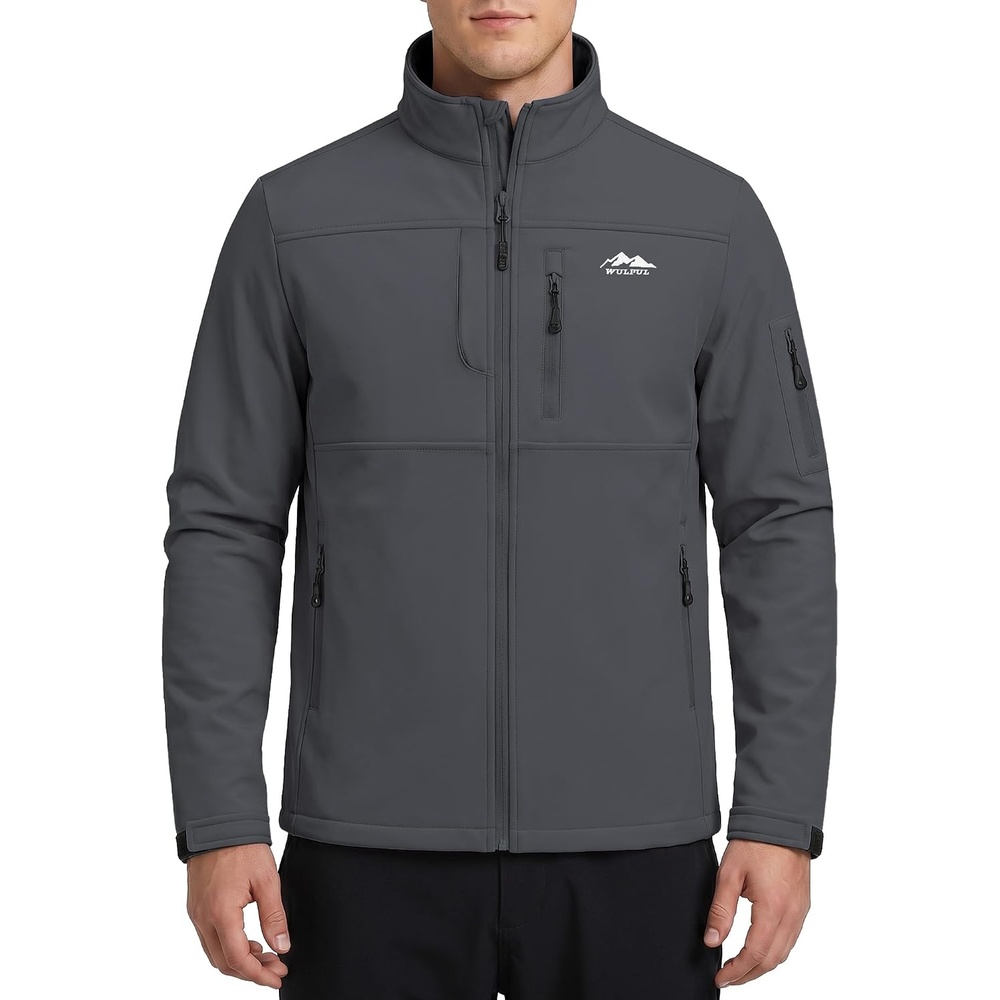 image:imageWULFUL Mens Lightweight Softshell Jacket Fleece Lined Windbreaker OutdoorDark Grey