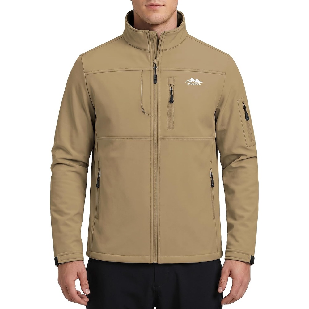 image:imageWULFUL Mens Lightweight Softshell Jacket Fleece Lined Windbreaker OutdoorKhaki