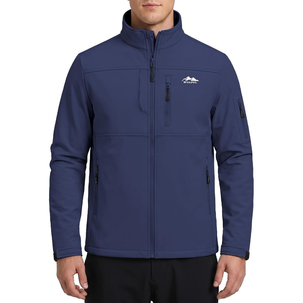 image:imageWULFUL Mens Lightweight Softshell Jacket Fleece Lined Windbreaker OutdoorNavy