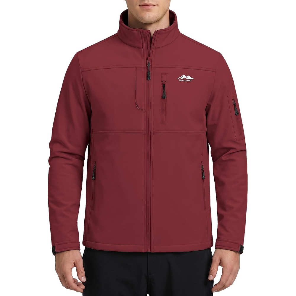 image:imageWULFUL Mens Lightweight Softshell Jacket Fleece Lined Windbreaker OutdoorWine Red