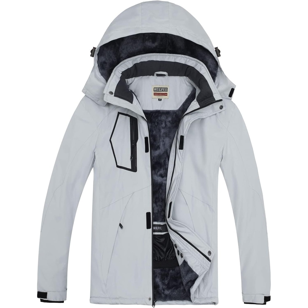 image:imageWULFUL Mens Waterproof Ski Jacket Warm Winter Coats Windproof Winter Jackets for Men Fleece Lined Windbreaker with HoodLight Greynew