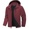 WULFUL Men’s Softshell Jacket Waterproof Lightweight Insulated Windbreaker Fleece Lined Rain Shell Jacket for Hiking Travel(Red Wine)