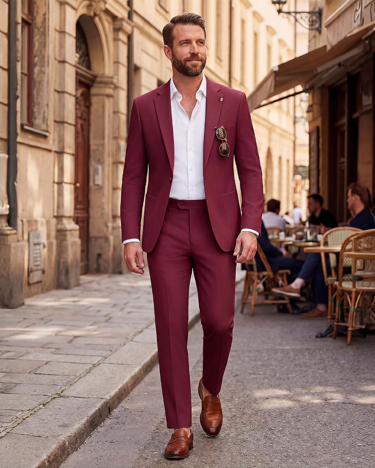image:imageWULFUL Mens Slim Fit Suit 3 Piece Double Breasted Suit Set Formal Party WeddingRed