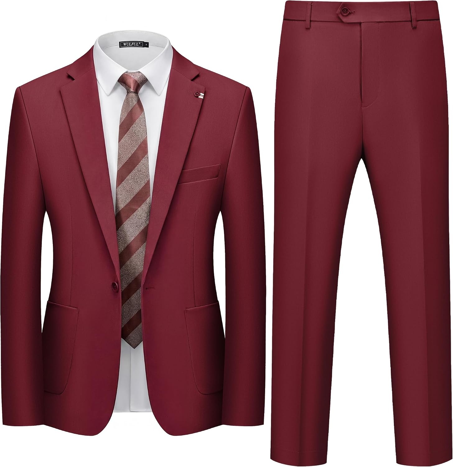 image:imageWULFUL Mens Slim Fit Suit 3 Piece Double Breasted Suit Set Formal Party WeddingRed