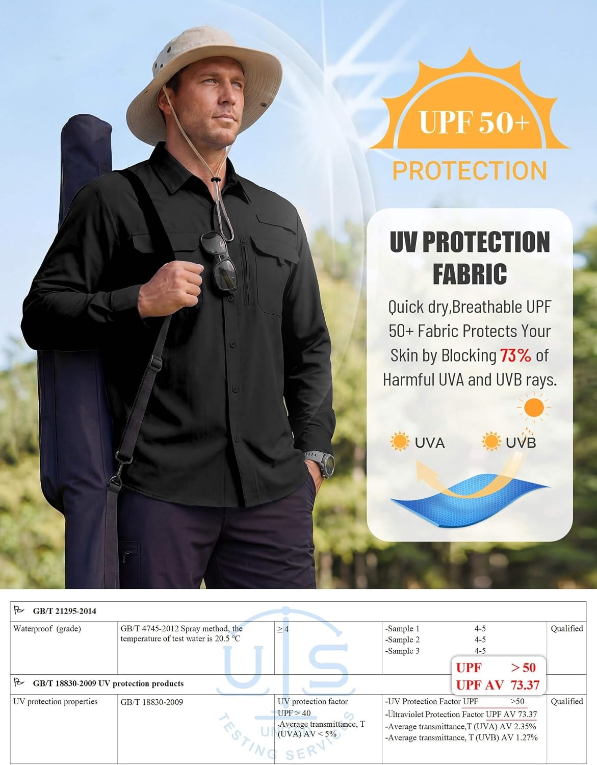 image:imageWULFUL Mens Sun Protection Fishing Shirts UPF 50 Lightweight Quick DryBlack