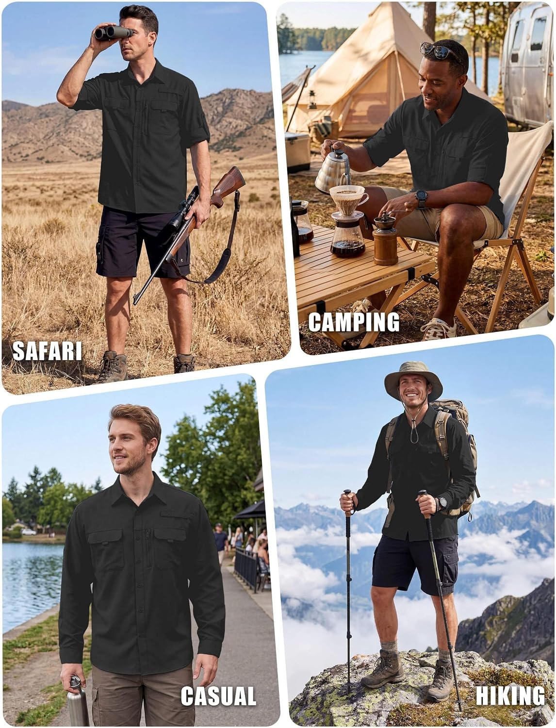 image:imageWULFUL Mens Sun Protection Fishing Shirts UPF 50 Lightweight Quick DryBlack