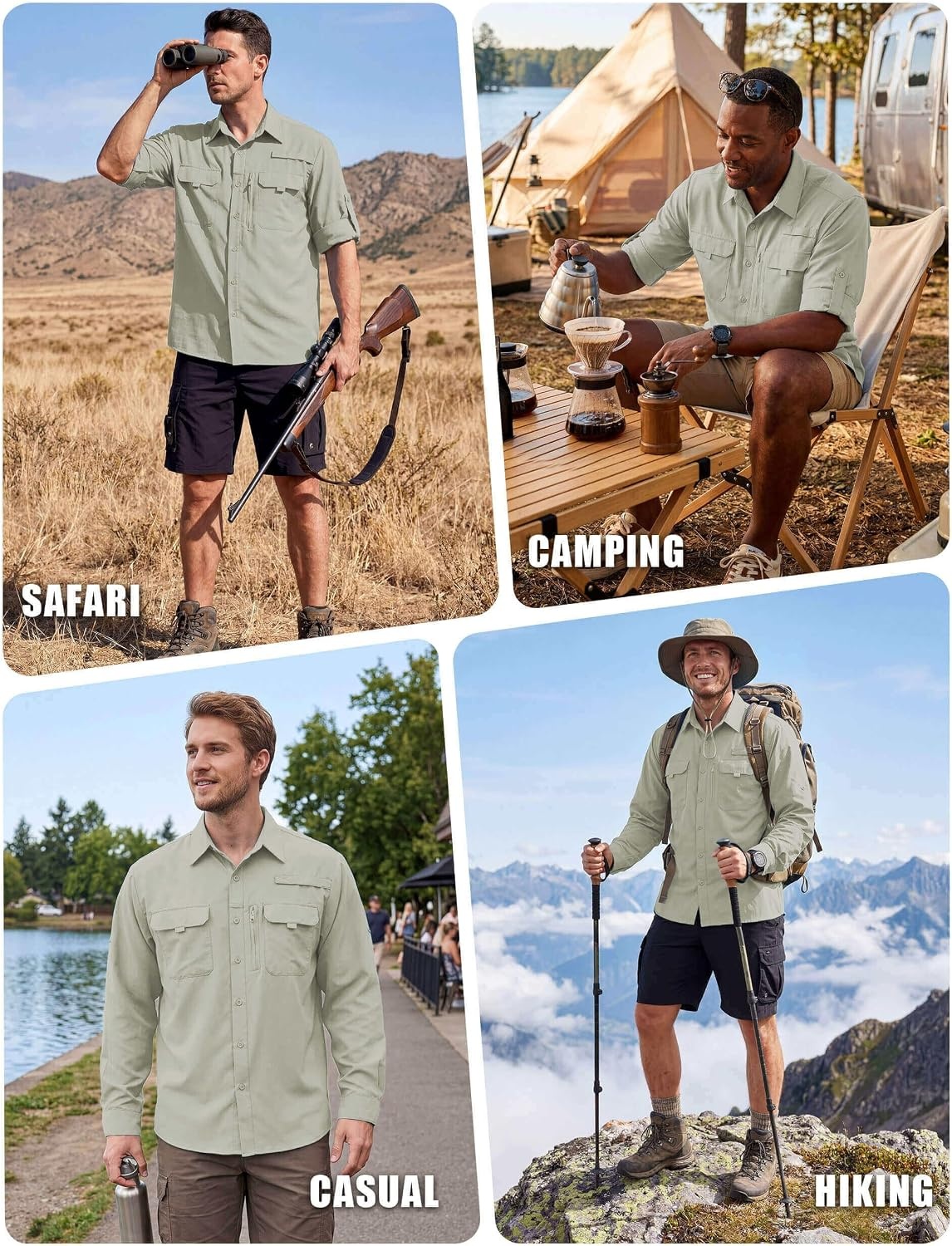 image:imageWULFUL Mens Sun Protection Fishing Shirts UPF 50 Lightweight Quick DryLight Green