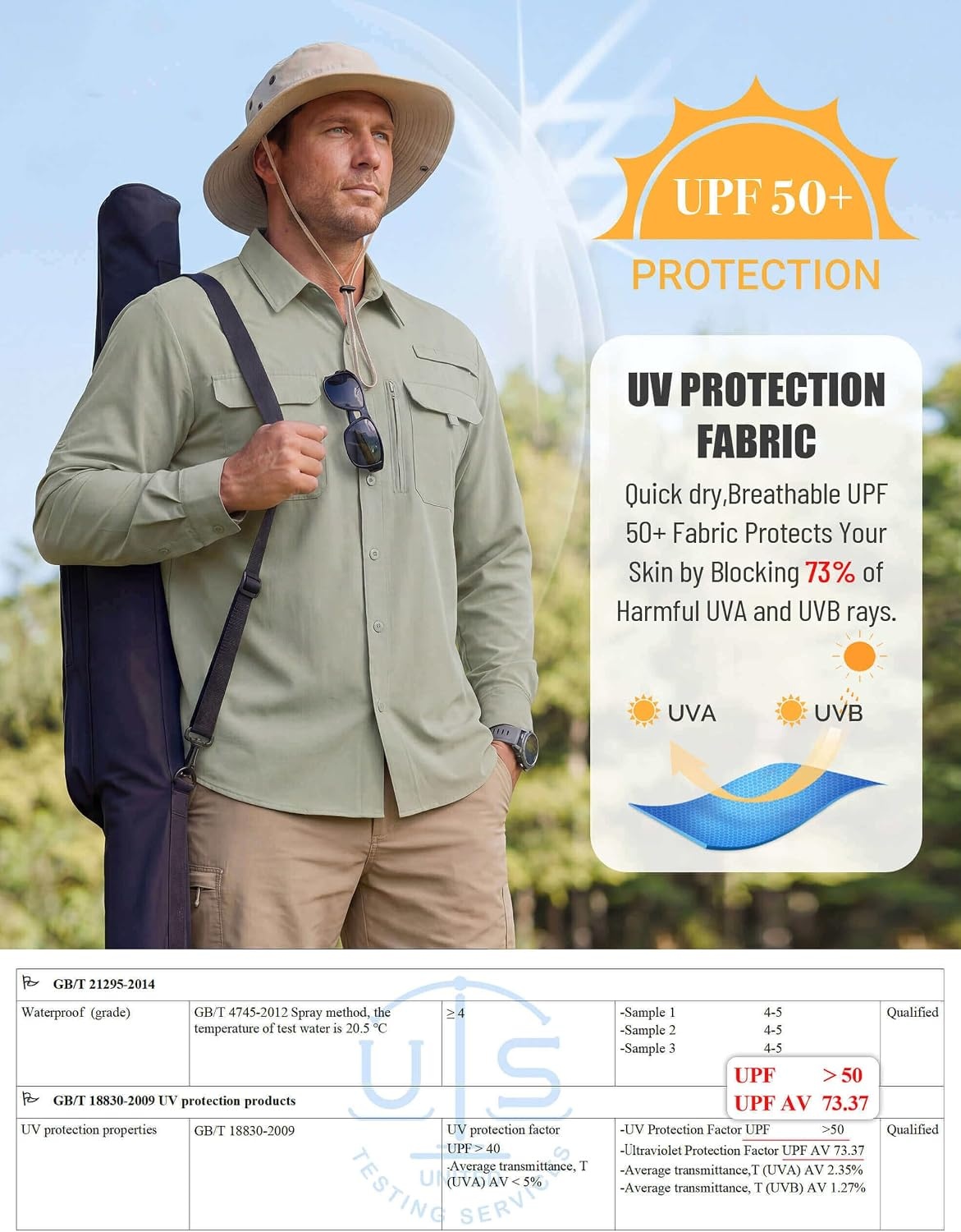 image:imageWULFUL Mens Sun Protection Fishing Shirts UPF 50 Lightweight Quick DryLight Green