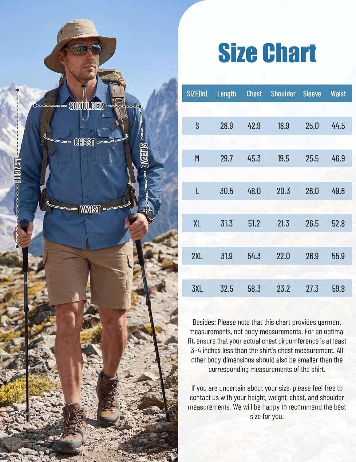 image:imageWULFUL Mens Sun Protection Fishing Shirts UPF 50 Lightweight Quick DryOcean Blue