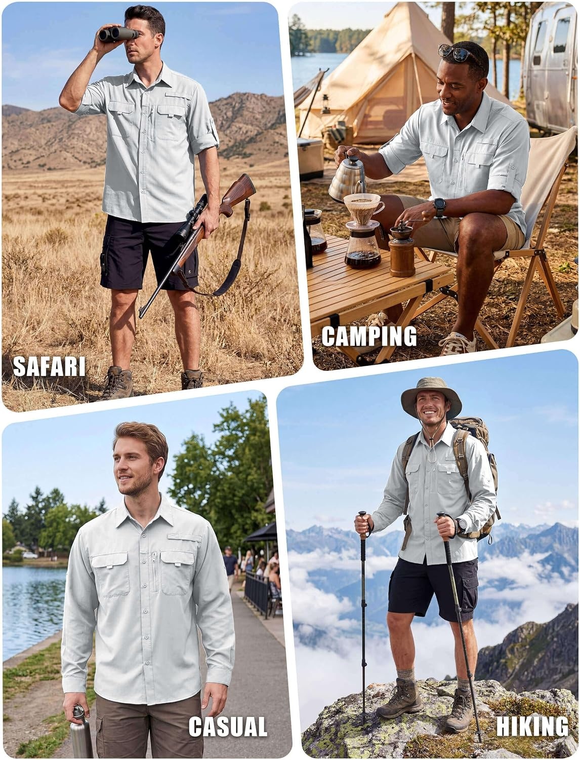 image:imageWULFUL Mens Sun Protection Fishing Shirts UPF 50 Lightweight Quick DrySilver Gray