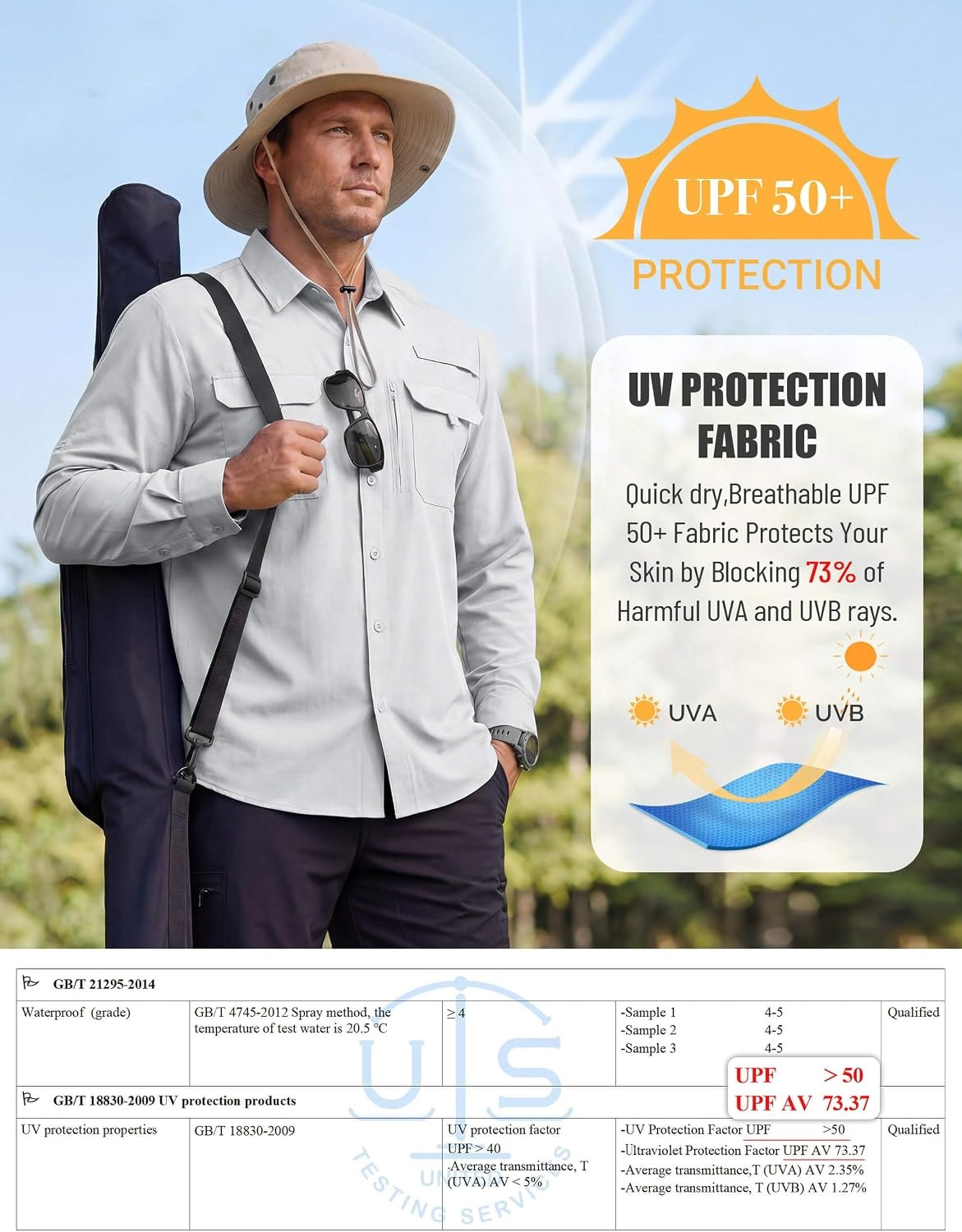 image:imageWULFUL Mens Sun Protection Fishing Shirts UPF 50 Lightweight Quick DrySilver Gray