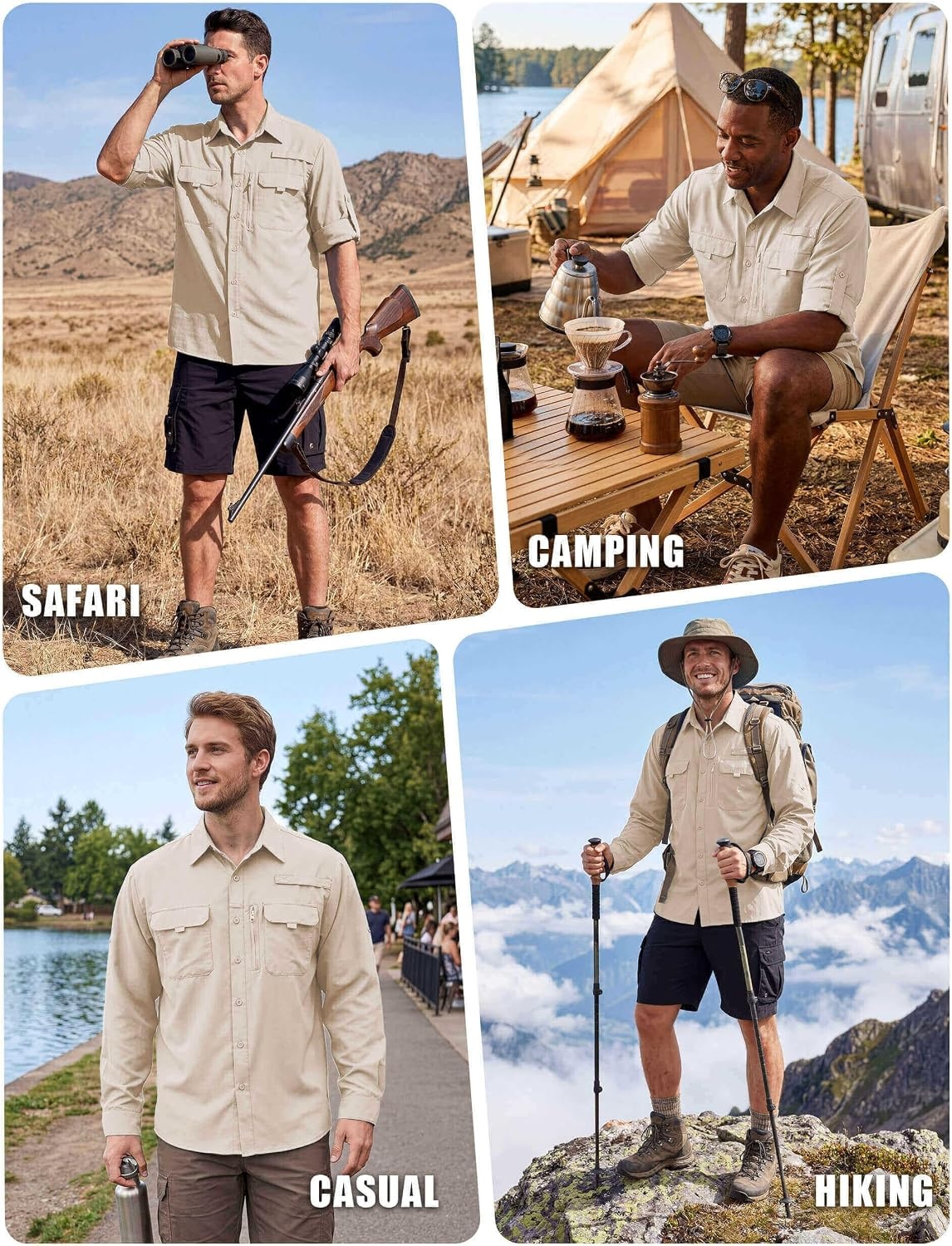 image:imageWULFUL Mens Sun Protection Fishing Shirts UPF 50 Lightweight Quick DrySolid Khahi