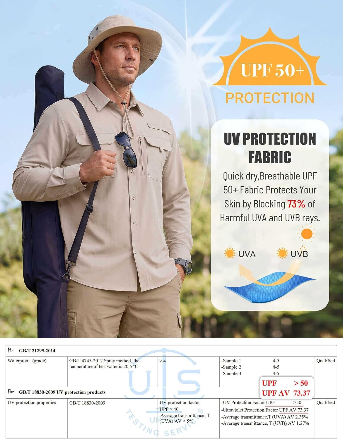 image:imageWULFUL Mens Sun Protection Fishing Shirts UPF 50 Lightweight Quick DrySolid Khahi