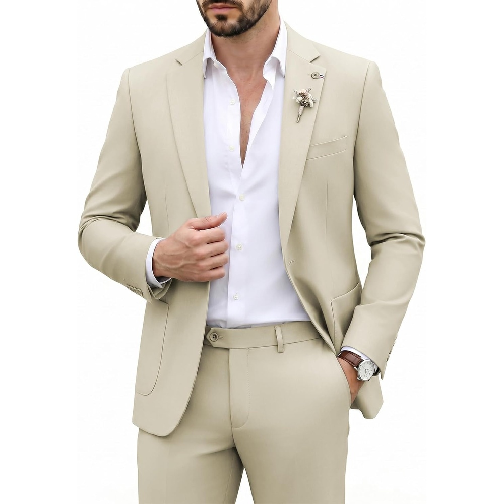 image:imageWULFUL Mens Slim Fit Suit 3 Piece Double Breasted Suit Set Formal Party WeddingChampagne