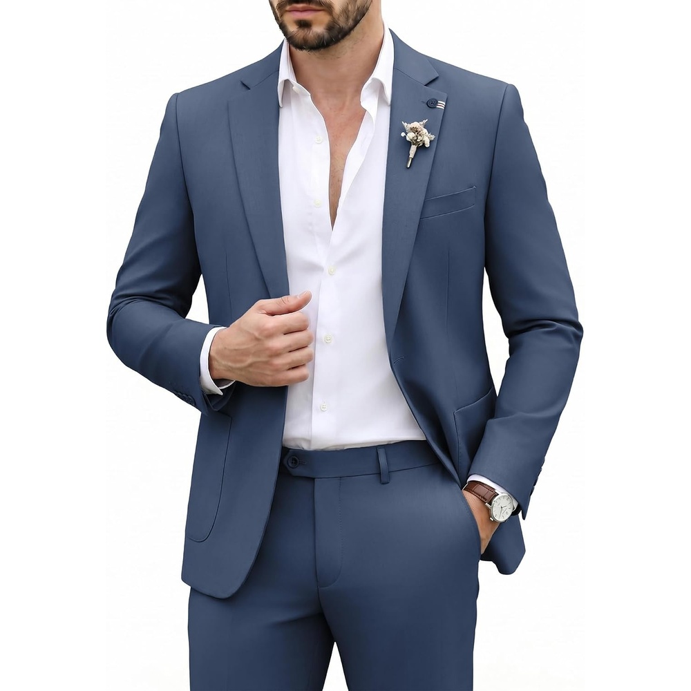 image:imageWULFUL Mens Slim Fit Suit 3 Piece Double Breasted Suit Set Formal Party WeddingNavy