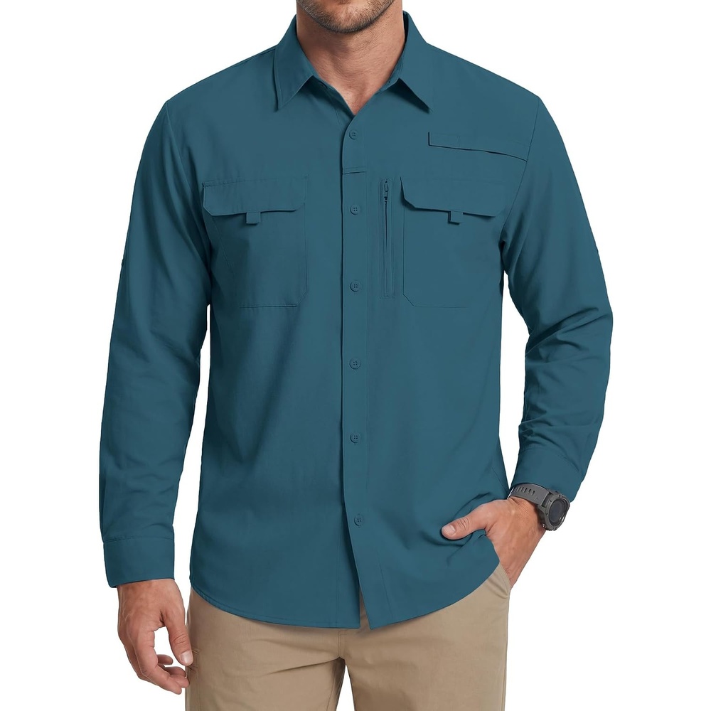 image:imageWULFUL Mens Sun Protection Fishing Shirts UPF 50 Lightweight Quick DryDark Teal