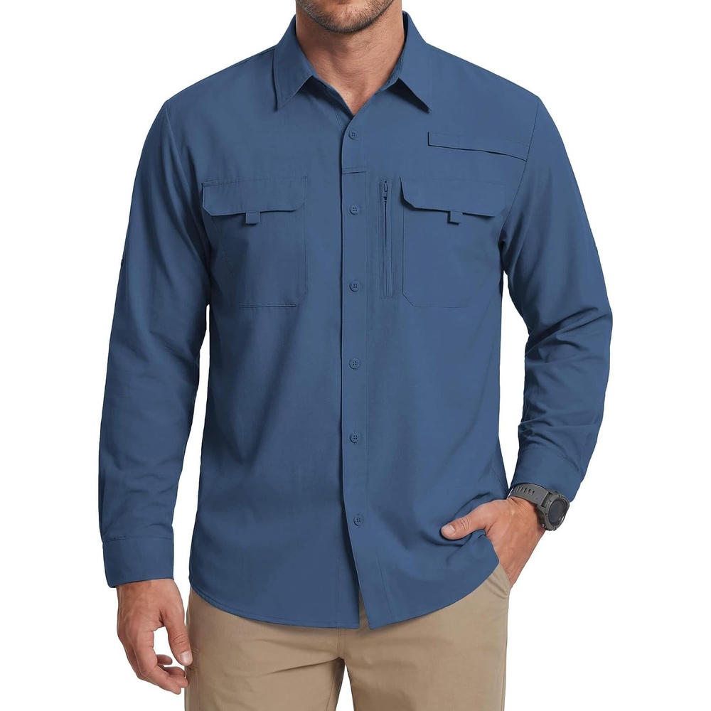 image:imageWULFUL Mens Sun Protection Fishing Shirts UPF 50 Lightweight Quick DryOcean Blue