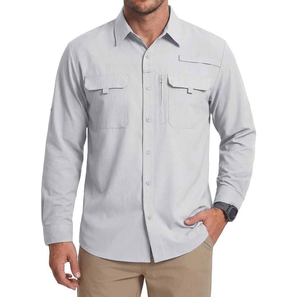 image:imageWULFUL Mens Sun Protection Fishing Shirts UPF 50 Lightweight Quick DrySilver Gray
