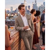WULFUL Men’s Slim Fit 2 Piece Suit, One Button Solid Blazer Business Party Jacket Pants Set(Brown)