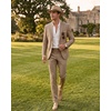 WULFUL Men’s Slim Fit 2 Piece Suit, One Button Solid Blazer Business Party Jacket Pants Set(Brown)