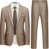 WULFUL Men’s Slim Fit 2 Piece Suit, One Button Solid Blazer Business Party Jacket Pants Set(Brown)