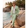 WULFUL Men’s Slim Fit 2 Piece Suit, One Button Solid Blazer Business Party Jacket Pants Set(Green)