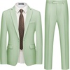 WULFUL Men’s Slim Fit 2 Piece Suit, One Button Solid Blazer Business Party Jacket Pants Set(Green)