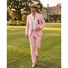 WULFUL Men’s Slim Fit 2 Piece Suit, One Button Solid Blazer Business Party Jacket Pants Set(Pink)