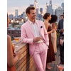 WULFUL Men’s Slim Fit 2 Piece Suit, One Button Solid Blazer Business Party Jacket Pants Set(Pink)