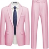WULFUL Men’s Slim Fit 2 Piece Suit, One Button Solid Blazer Business Party Jacket Pants Set(Pink)