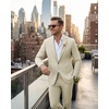 WULFUL Men’s Slim Fit Suit 3 Piece Double Breasted Suit Set Formal Party Wedding(Champagne)
