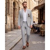 WULFUL Men’s Slim Fit Suit 3 Piece Double Breasted Suit Set Formal Party Wedding(Light Gray)