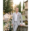 WULFUL Men’s Slim Fit Suit 3 Piece Double Breasted Suit Set Formal Party Wedding(Light Gray)