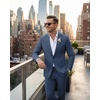 WULFUL Men’s Slim Fit Suit 3 Piece Double Breasted Suit Set Formal Party Wedding(Navy)