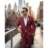 WULFUL Men’s Slim Fit Suit 3 Piece Double Breasted Suit Set Formal Party Wedding(Red)