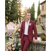WULFUL Men’s Slim Fit Suit 3 Piece Double Breasted Suit Set Formal Party Wedding(Red)